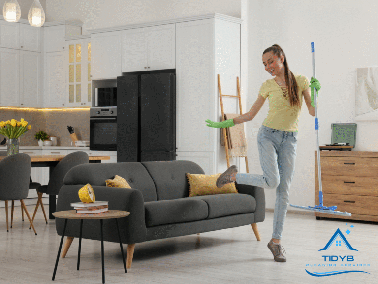 Cleaner tidying up after a long work week